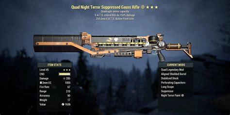 Almost every weapon in Fallout 76 is able to be modified by attaching various modifications. Each modification will impact how the weapon performs, and some provide a visual change. The most desirable of these mods are legendary effects. All weapons in Fallout 76 have a randomly generated condition bar, which visualizes the maximum durability of the weapon. Weapons of the same type may have a ... 